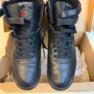 Reebok Black Leather High-Top Sneakers with Red Accent